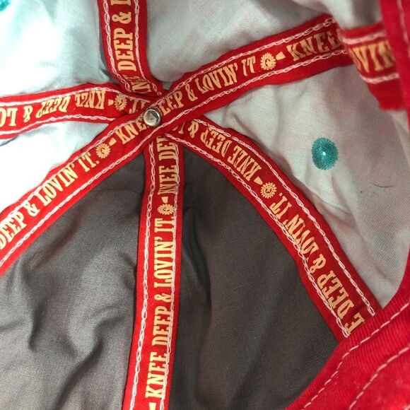 Farm Girl Womens Red Aqua Hat Cap with Rhinestones One Size - Picture 11 of 12